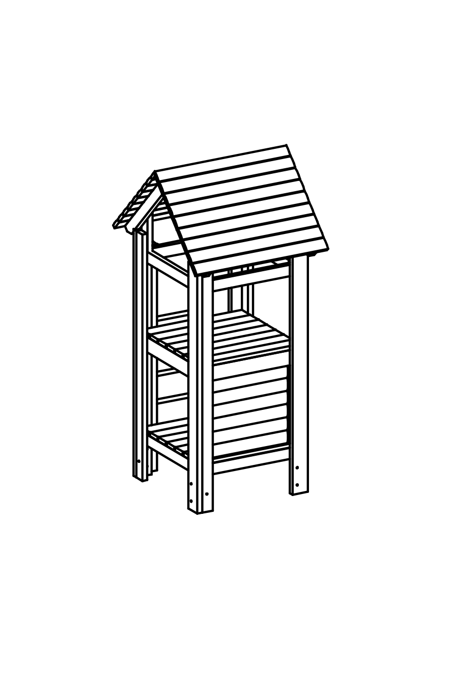 Platform Hut with roof has equipment made of non-impregnated mountain larch.