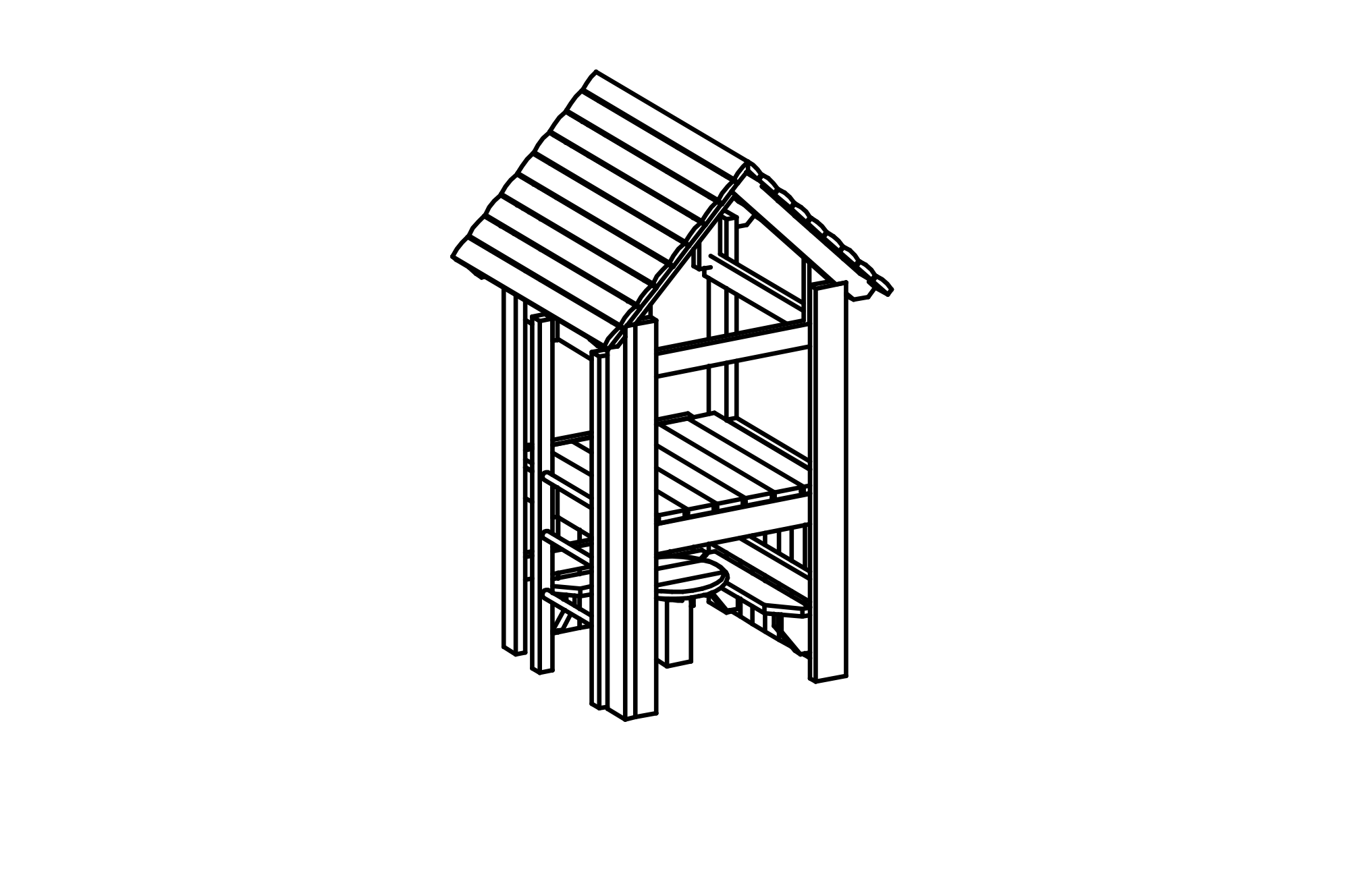 Small Platform Hut with furniture has equipment made of non-impregnated mountain larch