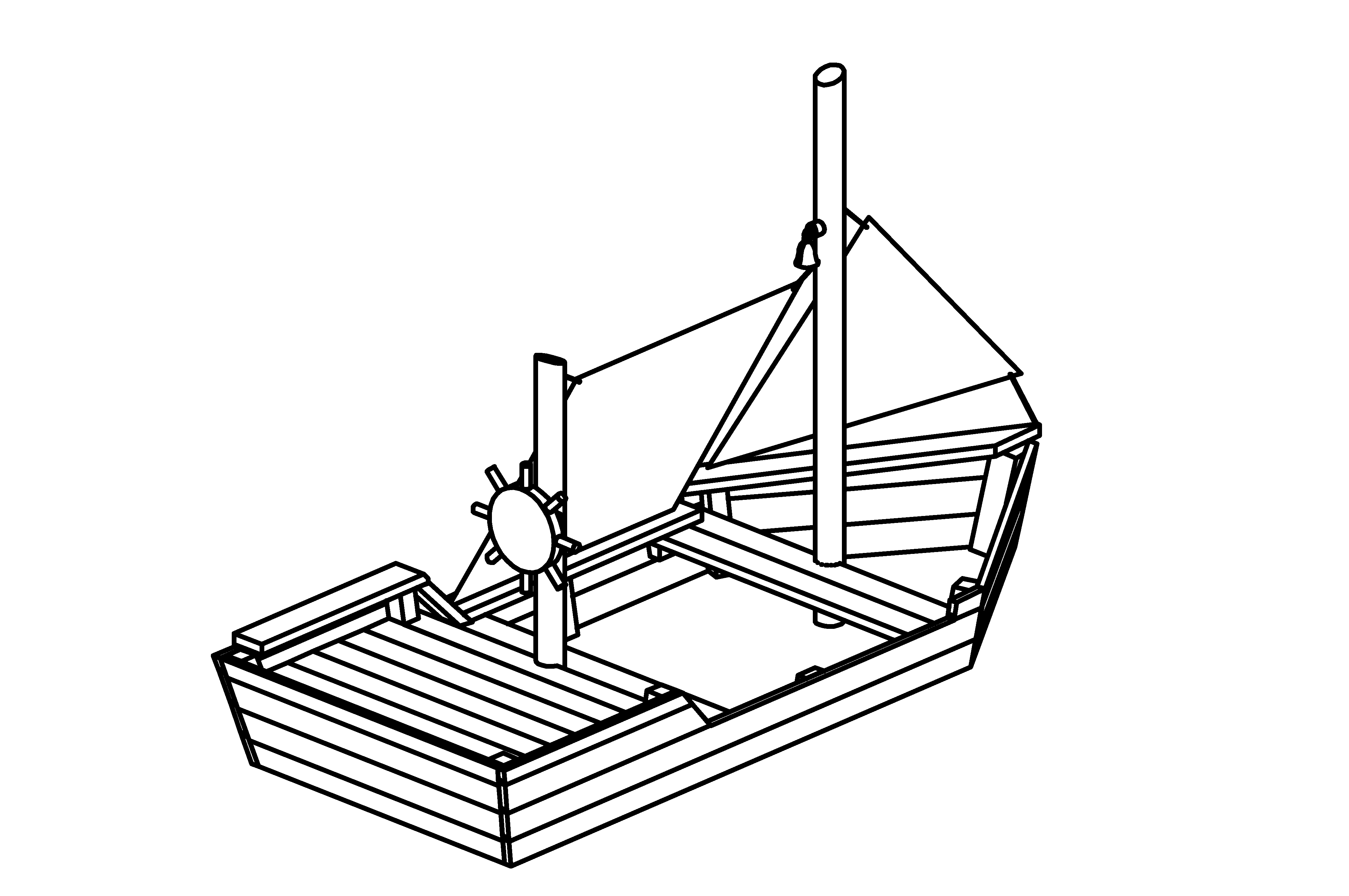 Sand Ship made of larch with steel foot with sails for supervised areas and palisades peeled white