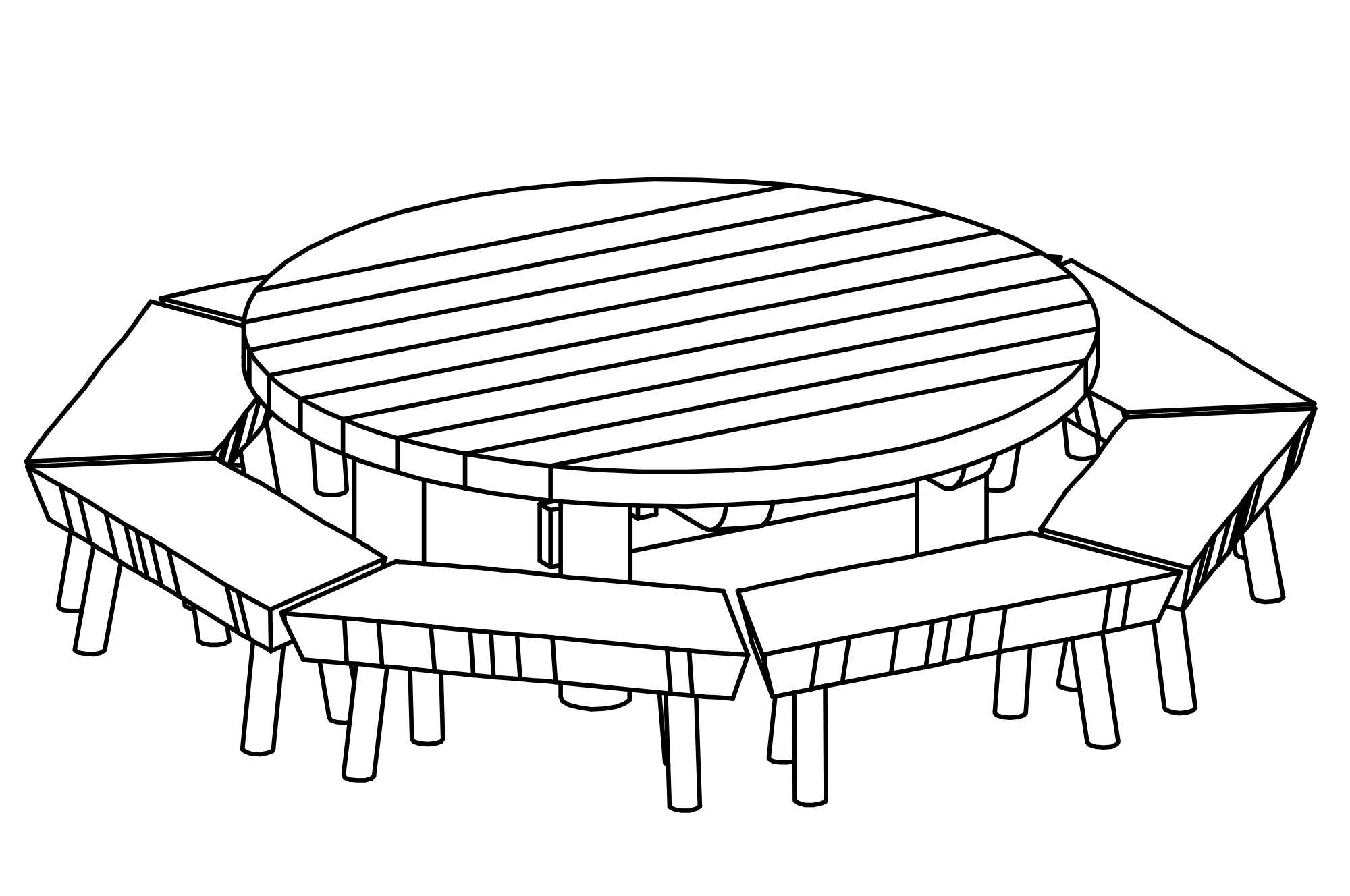 Round Table with 8 Benches