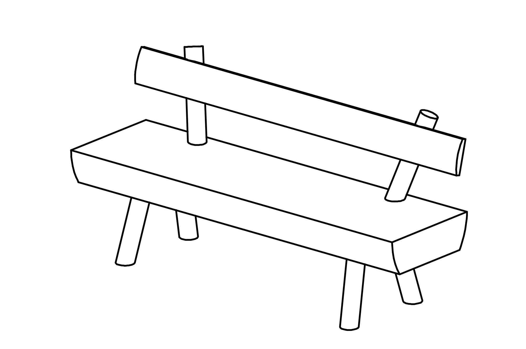 Bench with back made of larch with equipment made of non-impregnated mountain larch