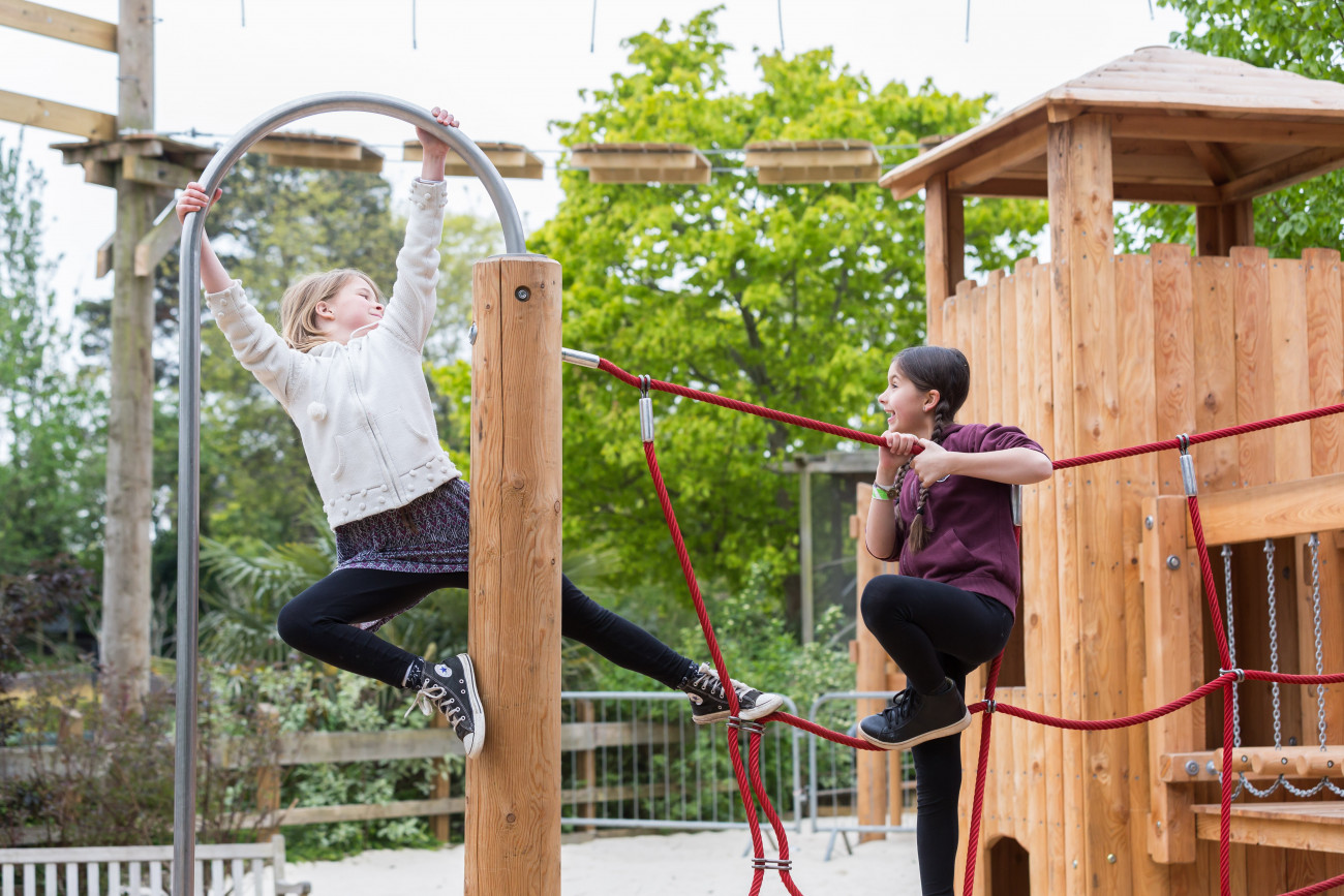 Two young children playing in a playground